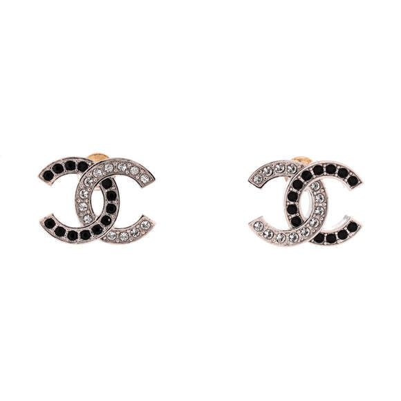 Chanel CC Stud Earrings Metal with Crystals